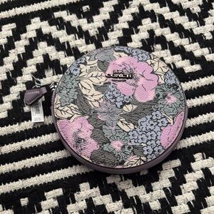 Coach Round Floral Coin Case - Pink and Gray